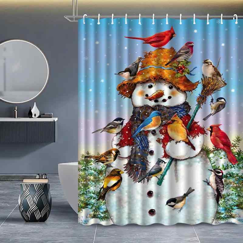 シャワーカーテン かわいい クリスマス 雪だるま スノーマン 3Dデジタルプリント 防水 防カビ ポリエステル アメリカンスタイル おしゃれ 浴室 バスルーム 洗面所 間仕切り