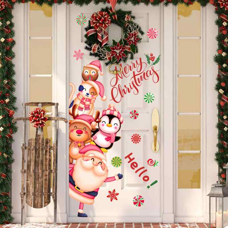 ウォールステッカー クリスマス 大型 門扉 玄関 リビング 部屋 ドア デコレーション 壁飾り 貼るだけ簡..