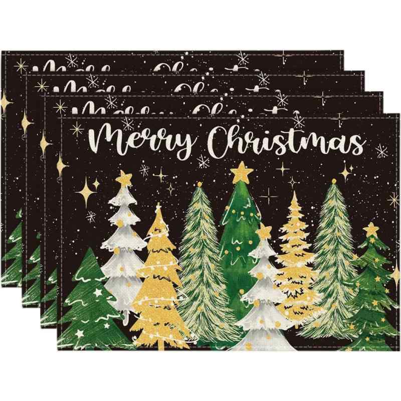 ランチョンマット クリスマス 麻 リネン ポリエステル製 テーブルマット 断熱 耐熱 食卓用 ダイニング パーティー おしゃれ 季節飾り プレイスマット 30x45cm