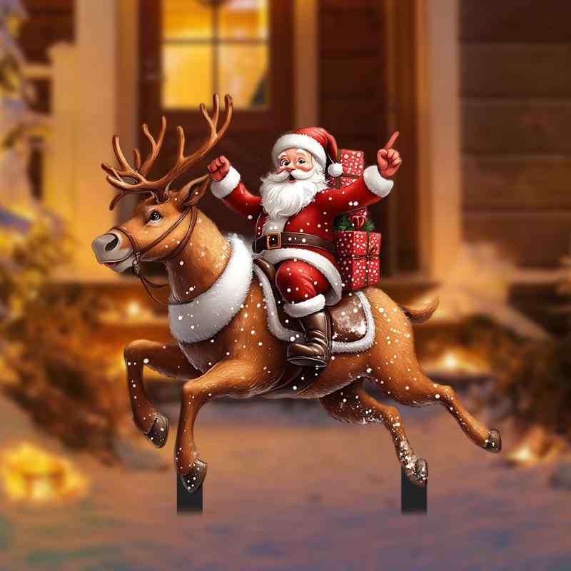 ガーデンピック トナカイ サンタクロース アクリル製 防水 耐久性 室内 屋外 庭 鉢植え クリスマス デ..