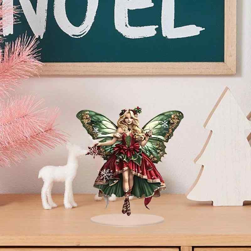クリスマス飾り グリーン 踊る妖精 エルフ 卓上 吊り下げ兼用 アクリル製 オーナメント 台座付き デコ..