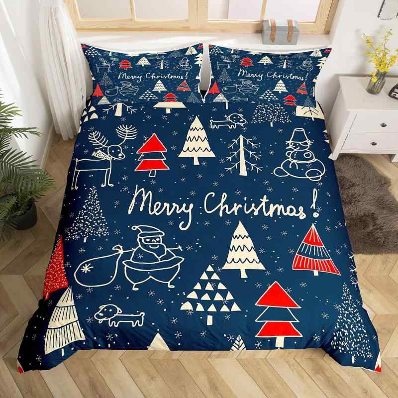 布団カバー キッズ 雪だるま 鹿 クリスマス 松の木 カートゥーンデザイン 羽毛布団カバー 掛け布団カバ..