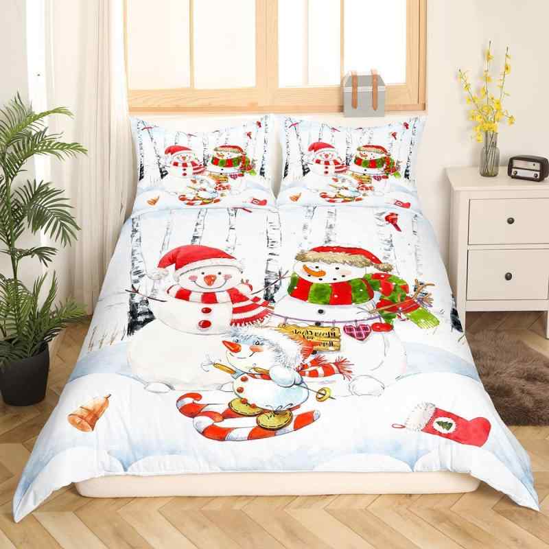 布団カバー キッズ 子供 冬 クリスマス スノーマン 雪だるま 水彩 掛け布団カバー 羽毛布団カバー 寝具..