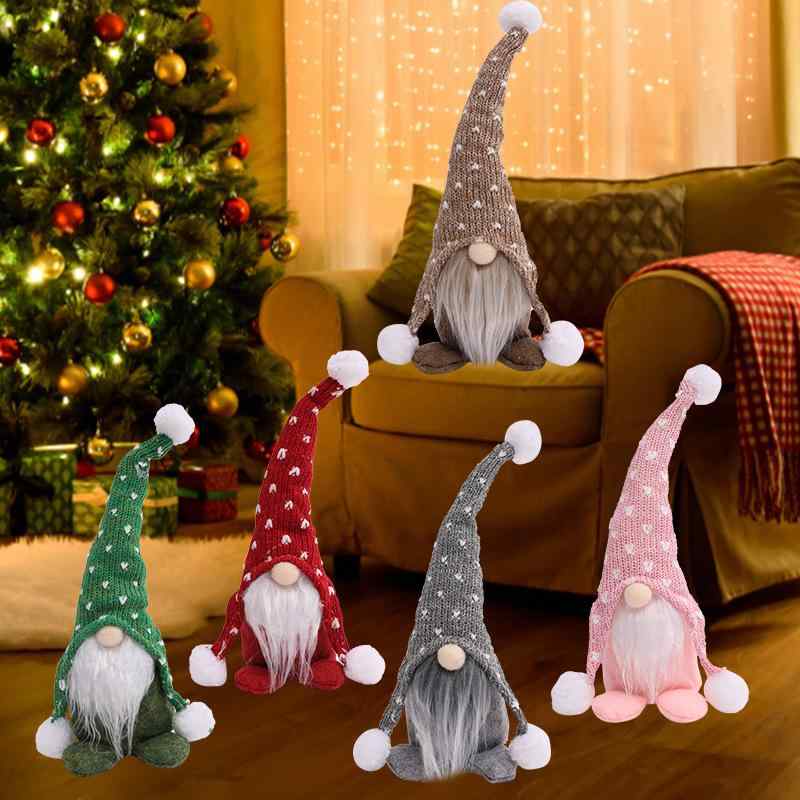 クリスマス飾り ノーム人形 ルドルフ トナカイ ぬいぐるみ ニット 布製 毛糸玉 パーティー イベント ディスプレイ 置物 ショーウィンドウ オブジェ かわいい プレゼント ギフト ブラウン グレー ピンク レッド グリーン