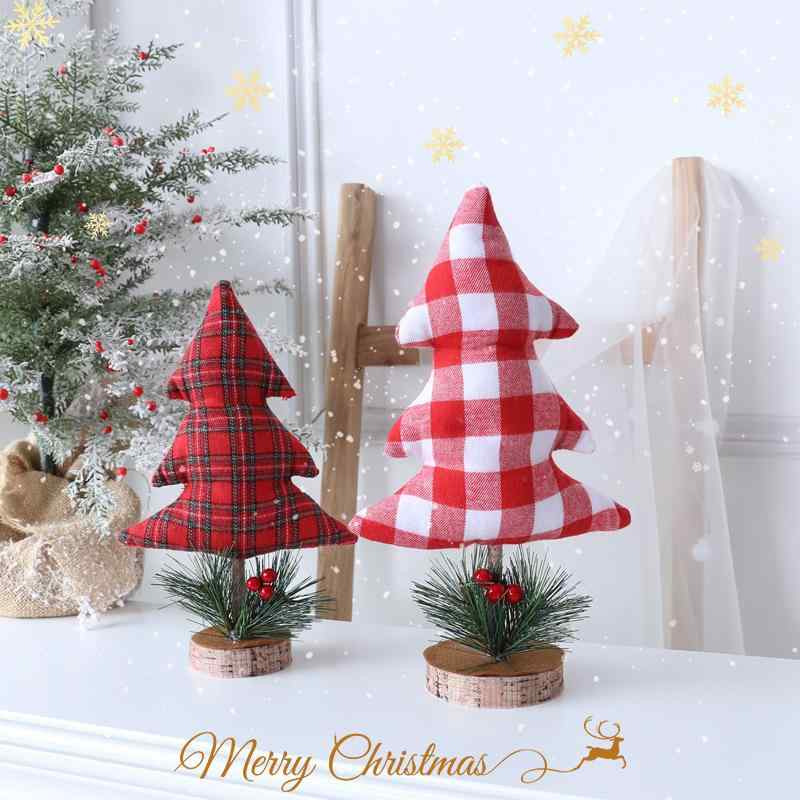 クリスマスツリー 布製 ファブリック 松木 木製 卓上 ミニ 置物 置き物 オブジェ おしゃれ かわいい DIY チェック柄 クリスマス飾り クリスマスデコレーション