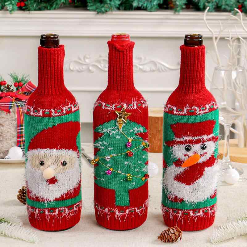 酒瓶カバー クリスマス ニット ワイン シャンパン ボトル サンタ 雪だるま柄 テーブルデコレーション 食卓飾り クリスマスパーティー 北欧風 インテリア 装飾 セット