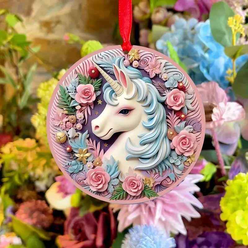 カー用品 オーナメント ユニコーン クリスマス 吊り下げ 飾り ピンク アクリル製 クリスマスツリーデザ..