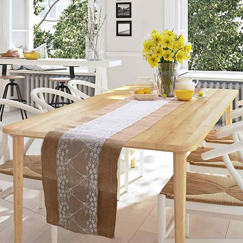 テーブルランナー ジュート麻 レース飾り アメリカン ナチュラル 高級感 ウェディング 結婚式 パーティー イベント 食卓 ダイニング リビング アースカラー