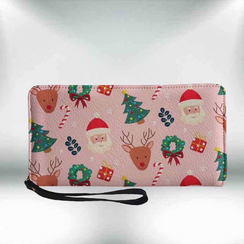長財布 クリスマス サンタ ジンジャーブレッド柄 PUレザー ファスナーウォレット カード入れ 定期入れ 小銭入れ クラッチバッグ 薄型 スリム デイリーユース おしゃれ