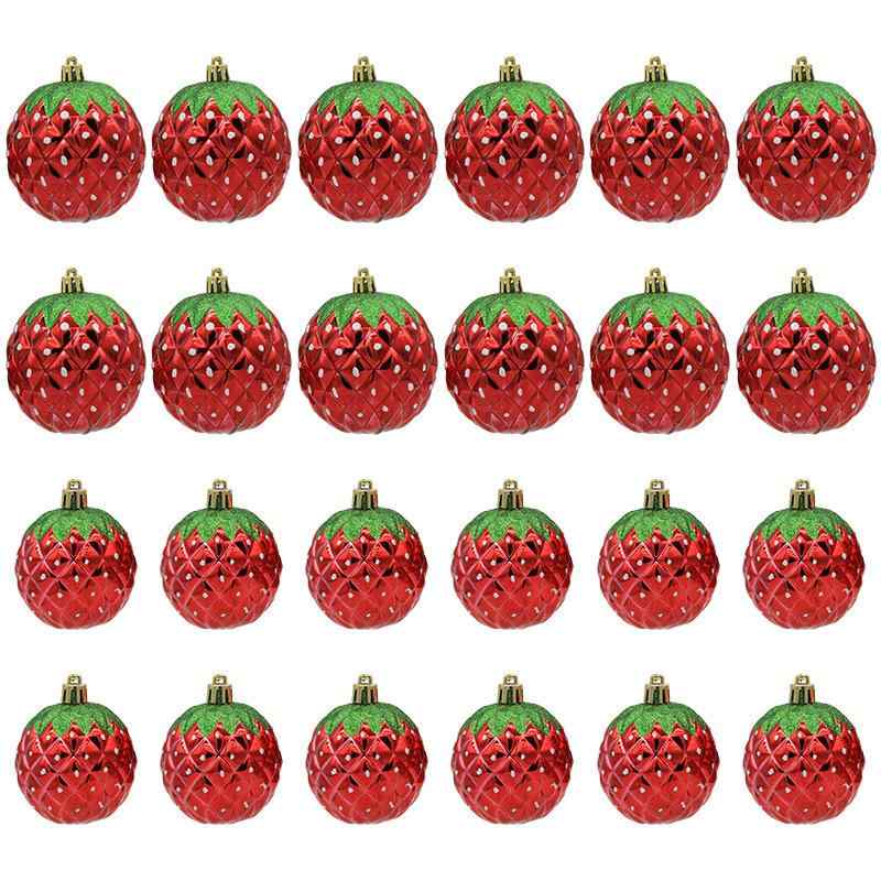 クリスマスツリー オーナメント 手描き 異形 イチゴ プラスチック製 メッキ加工 ボール クリスマス デコレーション ハンドメイド 工芸品 ギフト プレゼント