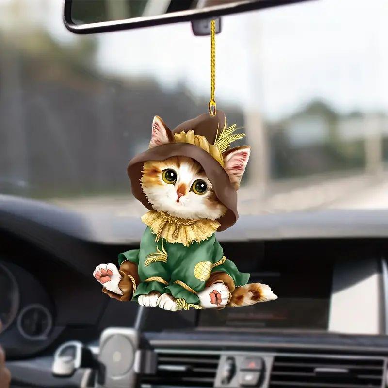 車用オーナメント クリスマス 猫 クリスマスツリー アクリル製 マスコット 吊り下げ飾り 車内装飾 バッ..