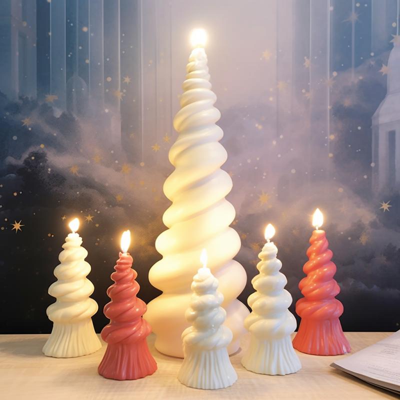 アロマキャンドルモールド シリコン製 スパイラル クリスマスツリー 手作り DIY アロマストーン 石膏 制作 ハンドメイド クラフト 置物 飾り インテリア雑貨 ホワイト
