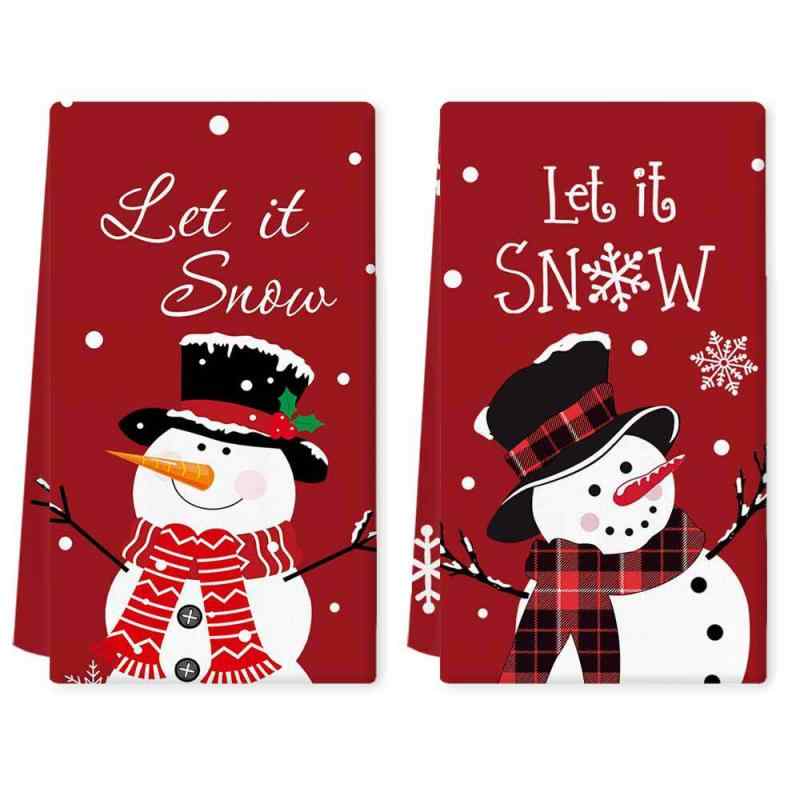 ふきん クリスマス 冬 雪だるま 雪柄 かわいい 赤色 レッド 超吸水 マイクロファイバー 極細繊維 高機能 食器拭き キッチンクロス 2枚セット