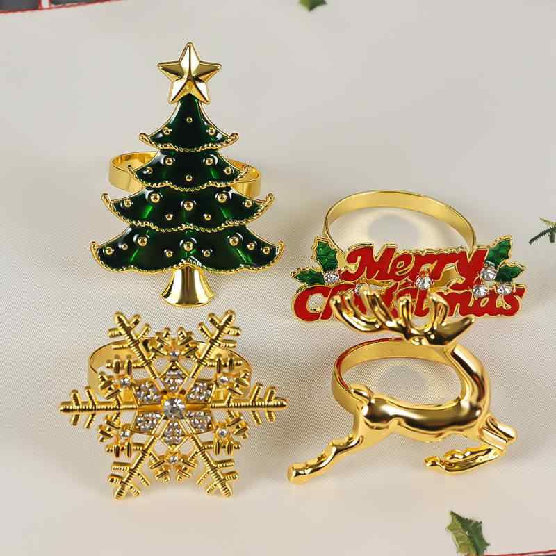 ナプキンリング クリスマス 英字ロゴ メリークリスマス 鹿 スノーフレーク クリスマスツリー モチーフ ..