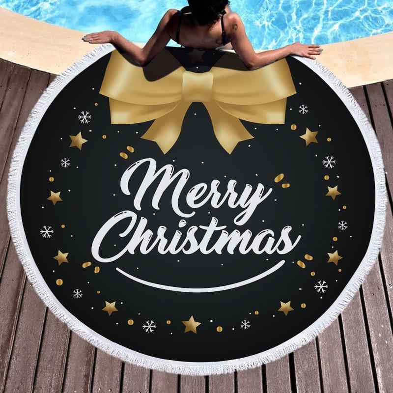 ビーチタオル バスタオル クリスマス サンタ柄 円形 ラウンド マイクロファイバー 吸水速乾 大判 軽量 ..