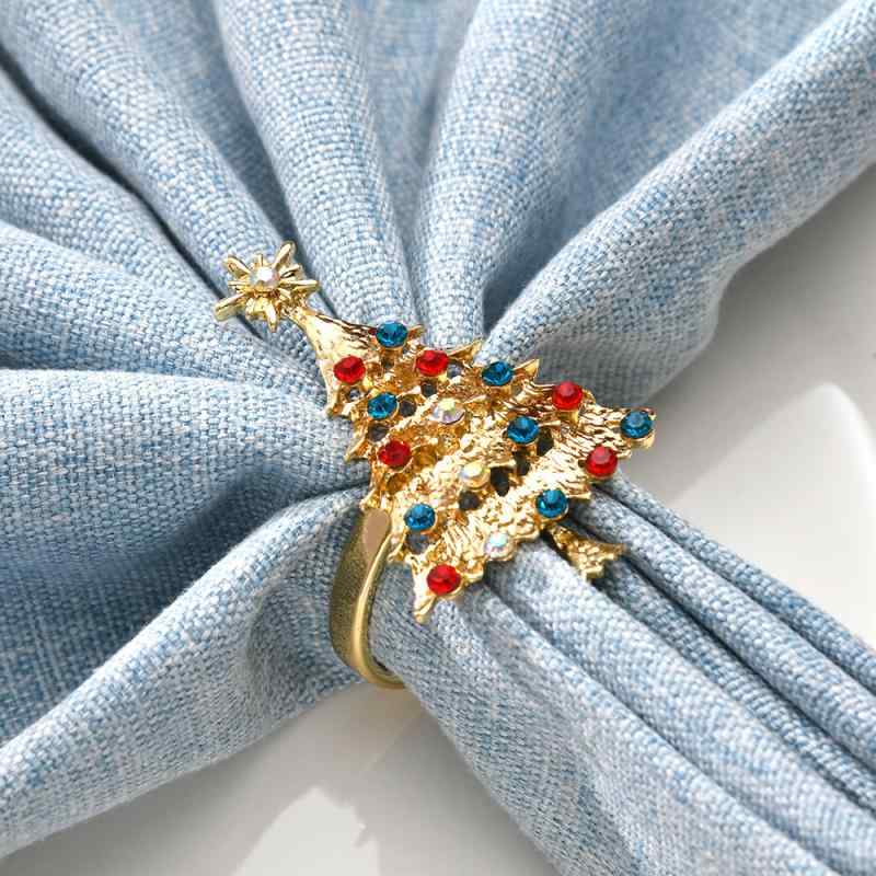 ナプキンリング ゴールド クリスマスツリー カラーストーン ラインストーン 華やか 合金製 メッキ加工 ..
