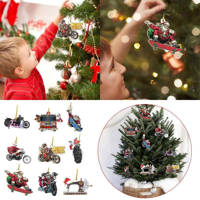飾り クリスマス バイクに乗ったサンタクロース オーナメント 名入れ可能 アクリル製 軽量 吊り下げ 玄関 リビング 屋外 室内 装飾 おしゃれ ホリデーアイテム