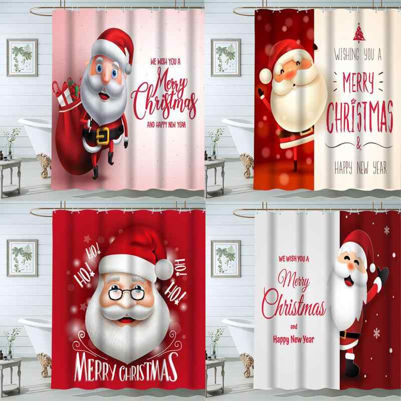 シャワーカーテン クリスマス サンタクロース柄 防水 防カビ ポリエステル 穴あけ不要 突っ張り棒 取り付け簡単 デジタルプリント 浴室 バスルーム トイレ ユニットバス 間仕切り 目隠し かわいい おしゃれ インテリア モダン