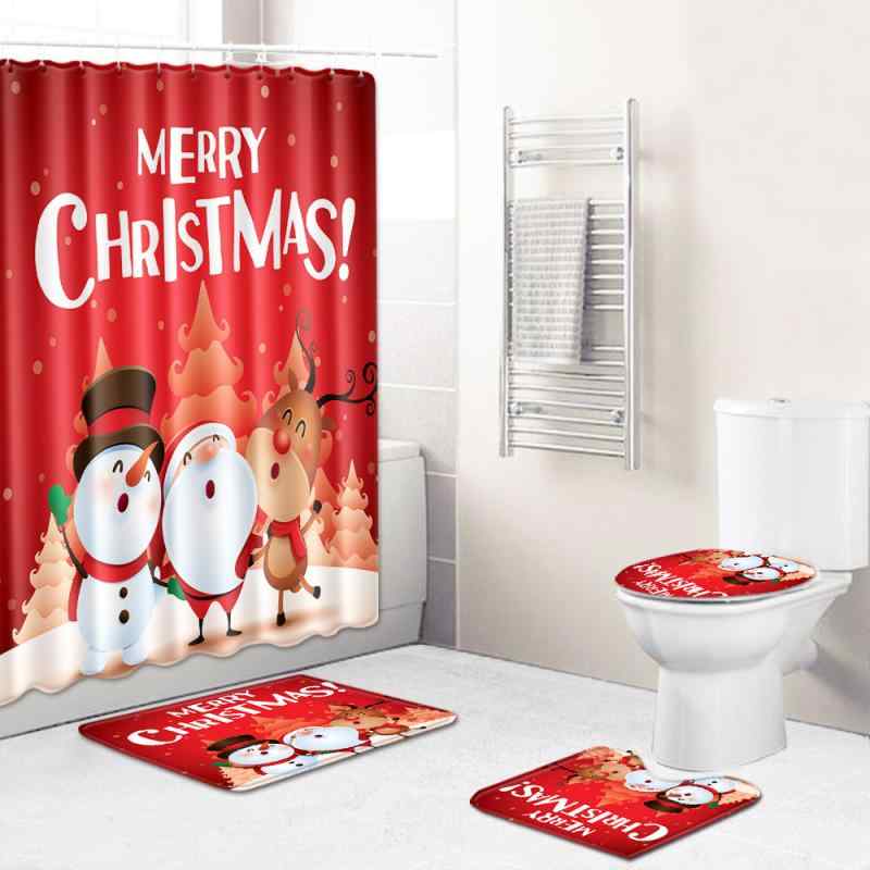 バスマット クリスマス シャワーカーテン トイレマット フロアマット 4点セット 滑り止め 吸水性 ポリエステル キッチン 寝室 バスルーム 洗える モダン シンプル
