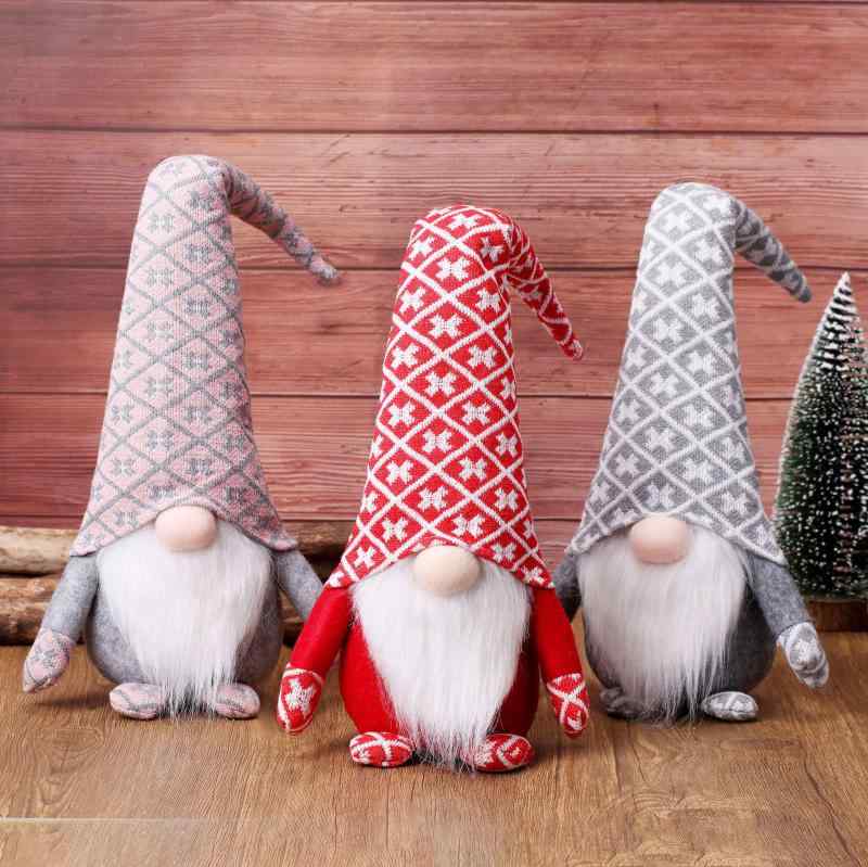 クリスマス飾り ノーム人形 顔なしドール ドワーフ ぬいぐるみ 置物 オブジェ 不織布 フェルト 手作り 赤 レッド グレー ピンク かわいい インテリア 店舗 玄関 リビング装飾