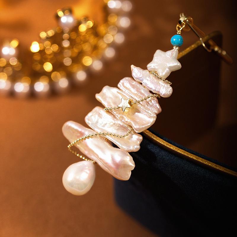 ブローチ レディース クリスマスツリー バロックパール 銅製ゴールドメッキ エレガント 上品 個性的 ス..