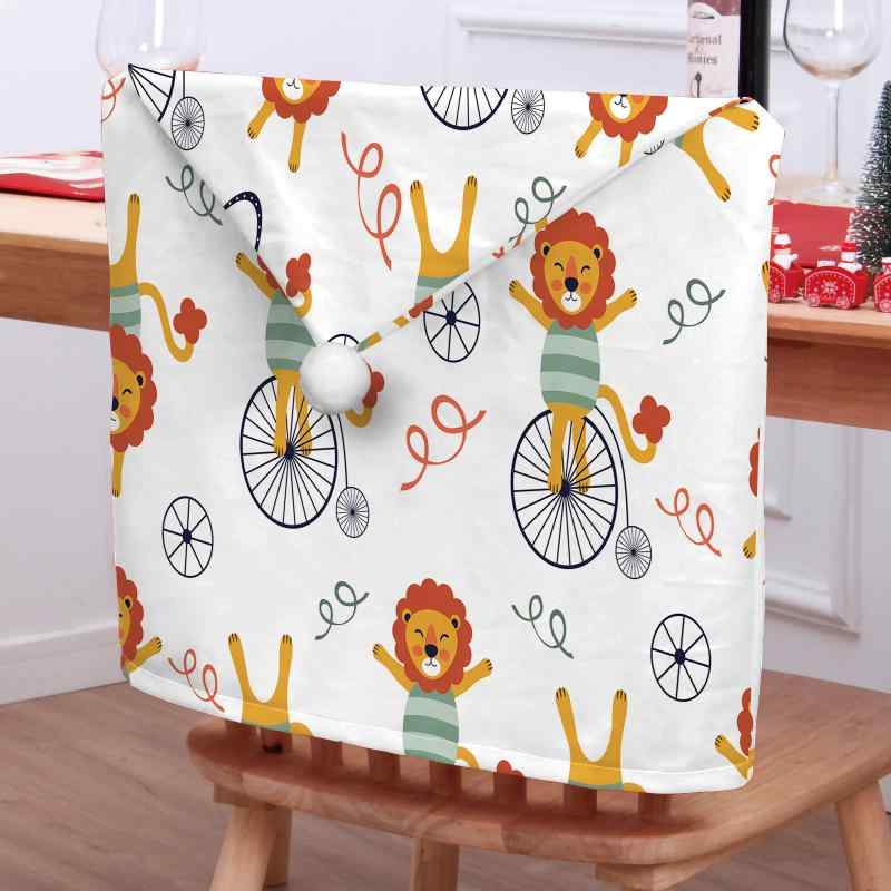 椅子カバー クリスマス ライオンデザイン ショートパイル ポリエステル製 背もたれカバー 3Dプリント かわいい デコレーション パーティー イベント インテリア 模様替え