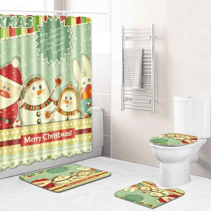 クリスマス バスルーム 4点セット シャワーカーテン バスマット トイレマット シャワーマット ポリエステル製 洗える ウォッシャブル 滑り止め加工 シンプル モダンデザイン 長方形