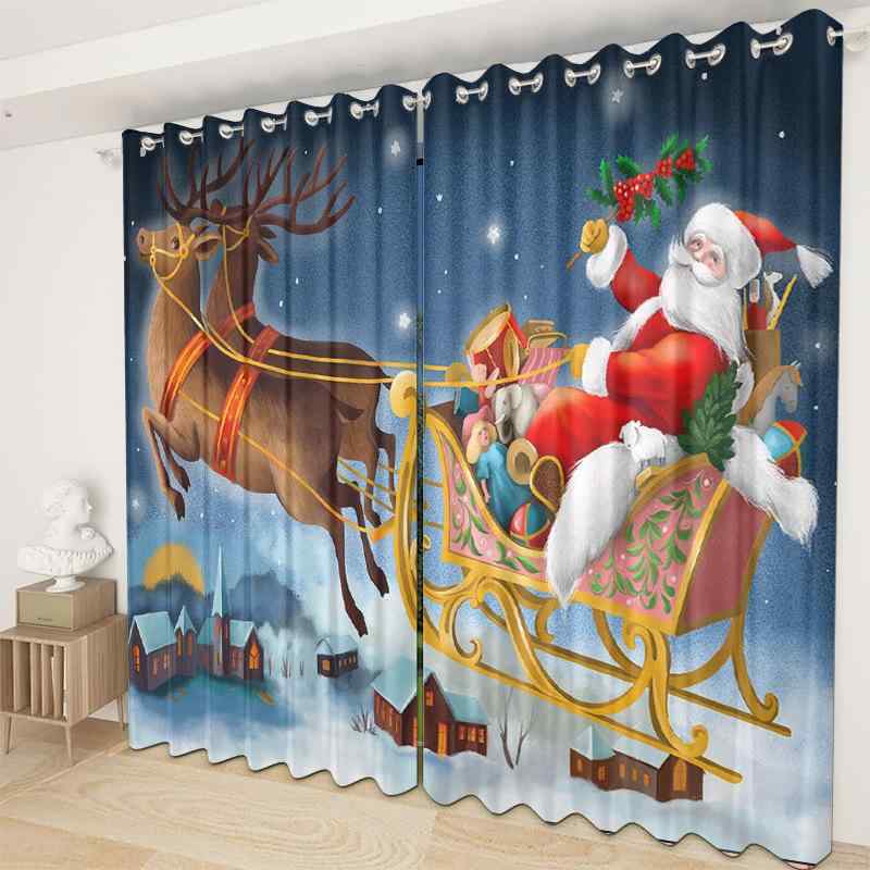 カーテン クリスマス 遮光 半遮光 断熱 ハトメ パンチ プリント ポリエステル 寝室 リビング 居間 バル..