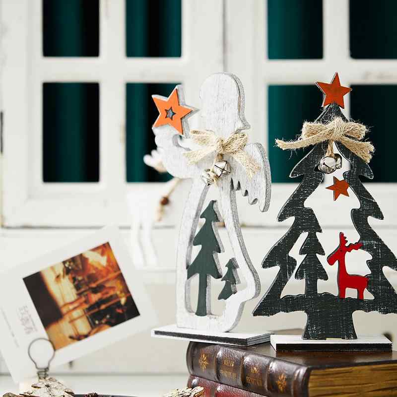 クリスマスツリー ミニツリー 卓上 木製 ウッド 天使 カラフル マルチカラー 手描き オブジェ 置物 飾り ホテル カフェ 店舗 ディスプレイ インテリア デコレーション クリスマス飾り 玄関 リビング
