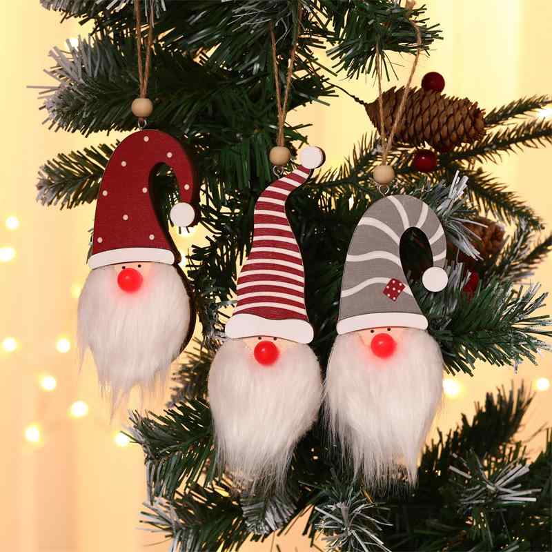 クリスマス オーナメント サンタ ノーム ドール ライト付き かわいい 北欧風 木製 吊り下げ飾り クリスマスツリー 室内 パーティー 窓辺 デコレーション