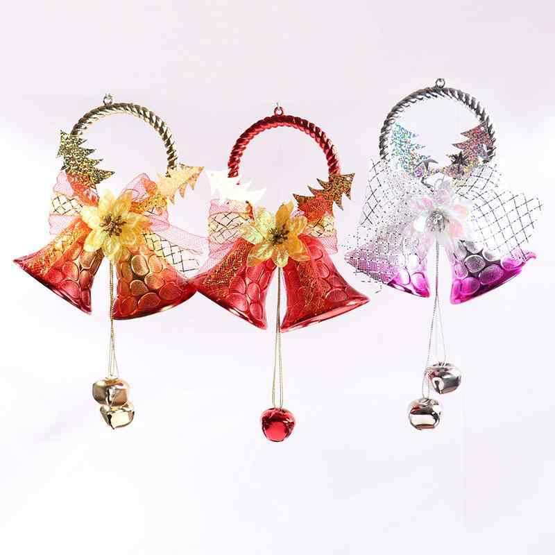 クリスマスオーナメント サンタクロース ベル ドア飾り クリスマスツリー飾り 店舗装飾 アイアン 手作り 金色プレート 多色 レッド パープル ゴールド Lサイズ