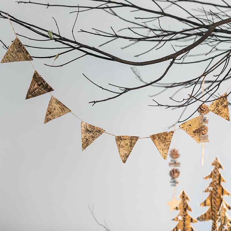 クリスマスガーランド メリークリスマス 天然樺の樹皮 三角フラッグ パーティー装飾 森風 ハンドメイド ナチュラル 北欧風 オーナメント ナチュラルウッドカラー