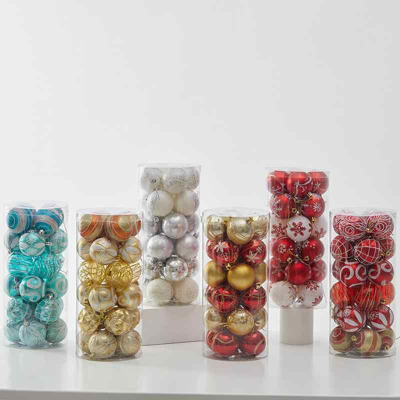 クリスマスボール 6cm 白色 手描き 彩色 PVC製 軽量 クリスマスツリー オーナメント 吊り飾り デコレーション 天井装飾 イベント 飾り付け