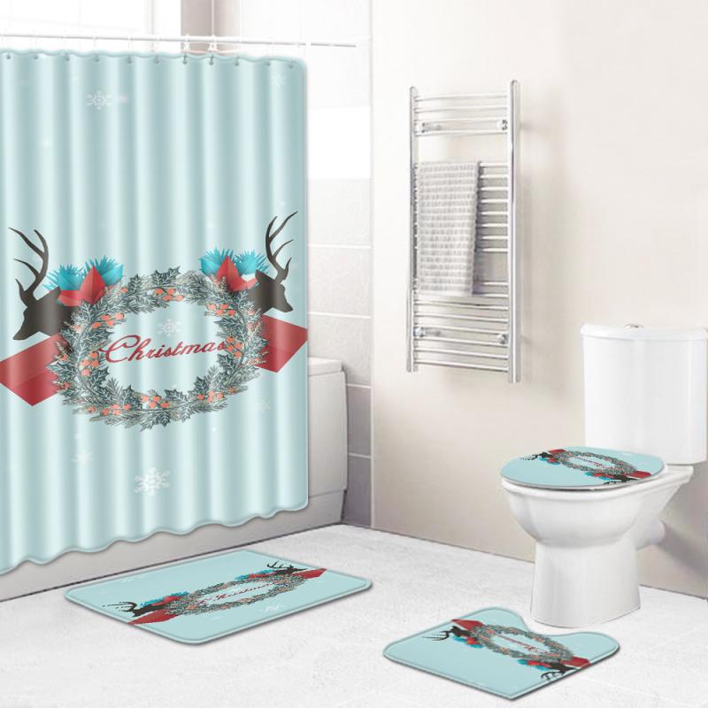 クリスマス バスルーム 4点セット シャワーカーテン トイレマット バスマット 足元マット 浴室用 ポリエステル 洗濯可能