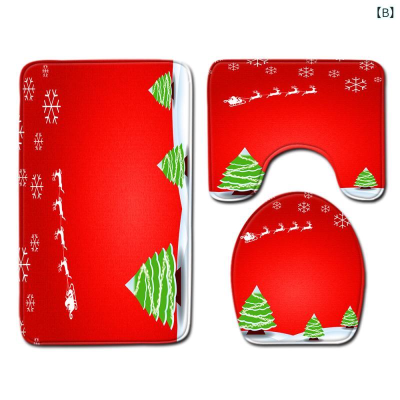トイレマット クリスマス柄 3点セット フタカバー 足元マット 便座シート ポリエステル 洗える 丸洗い可能 長方形 浴室 お風呂 洗面所 寝室 玄関 フロアマット ラグマット [3]