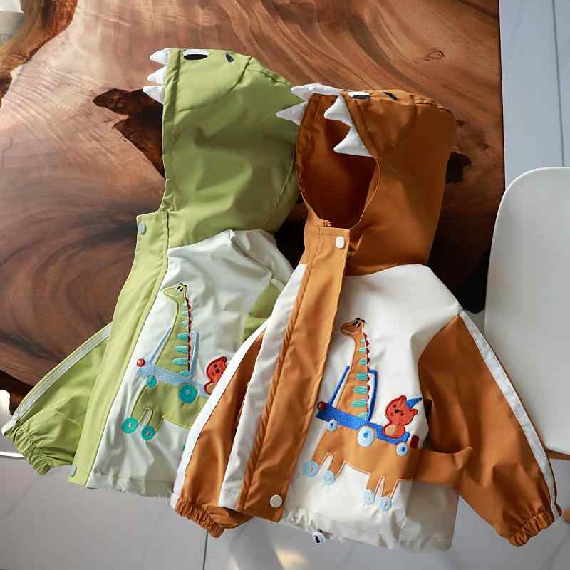 アウター ベビー キッズ 男の子 女の子 春 秋 ウィンドブレーカー フード付き スプリングコート 長袖 ポリエステル キリン柄 ライオン柄 カジュアル 子供服 普段使い 登園 通学