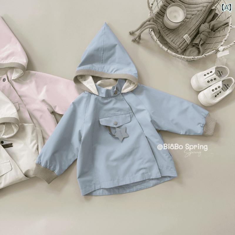 アウター ベビー キッズ ユニセックス とんがり帽子風フード 防風 ジャケット 春秋物 ポリエステル カ..