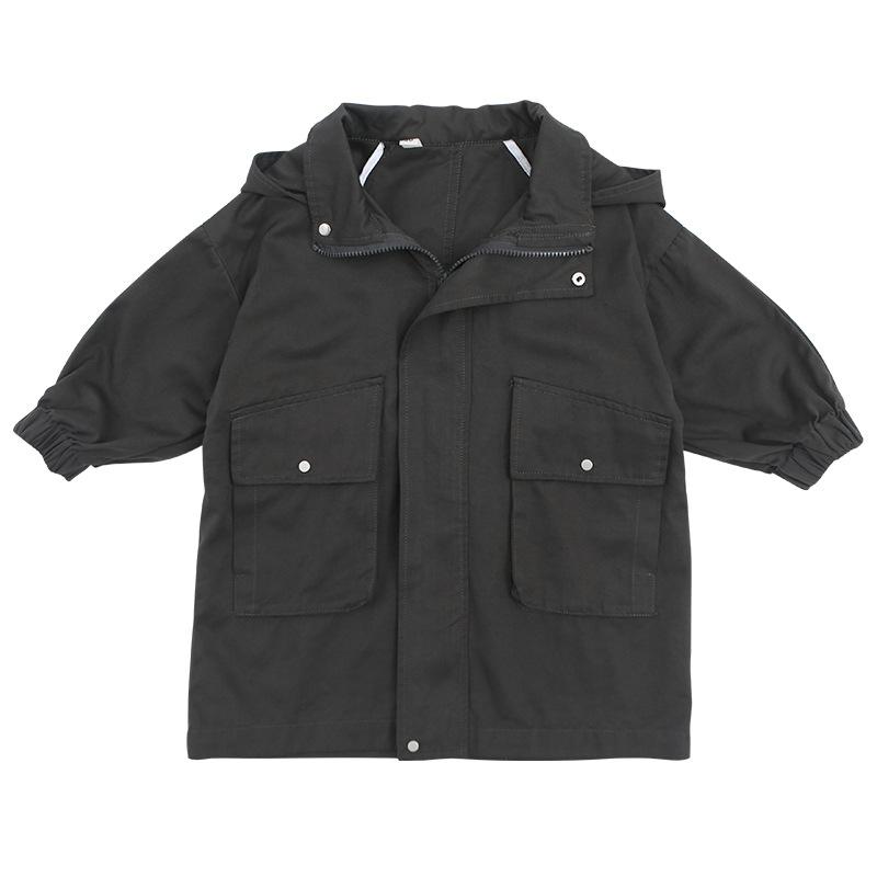 ウインドブレーカー キッズ 男の子 女の子 フード付き ゆったり ミドル丈 スプリングコート アウター 春秋 韓国風 綿 コットン 柔らかい ダークグレー ベージュ