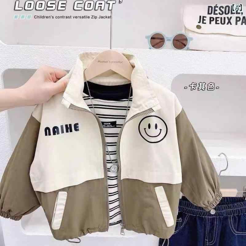 ウインドブレーカー キッズ 男の子 初秋 薄手 カジュアル 前開き アウター 羽織り 綿混 フードなし お..