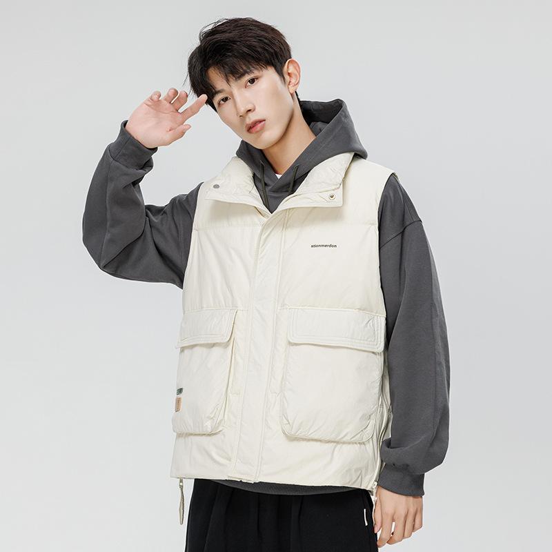 ダウンベスト メンズ 冬用 ノースリーブ スタンドカラー ダウン 保温 防寒 厚手 スポーツ アウトドア カジュアル タウンユース 着回し ジップアップ スリムフィット 無地(4)