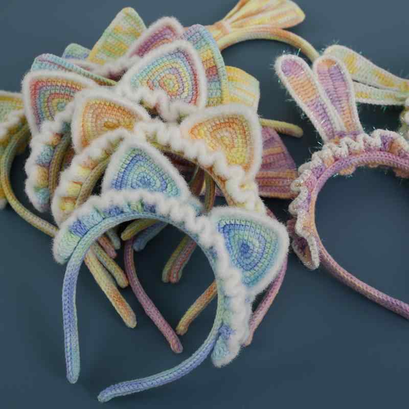 カチューシャ ヘアバンド レディース 女性用 うさ耳 猫耳 手編み かぎ針編み 毛糸 ニット ハンドメイド..