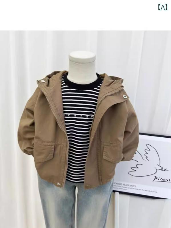 アウター キッズ 男の子 フード付き ジャケット スプリングコート ウインドブレーカー 春 秋物 綿 コットン素材 無地 前開き カジュアル おしゃれ 韓国風