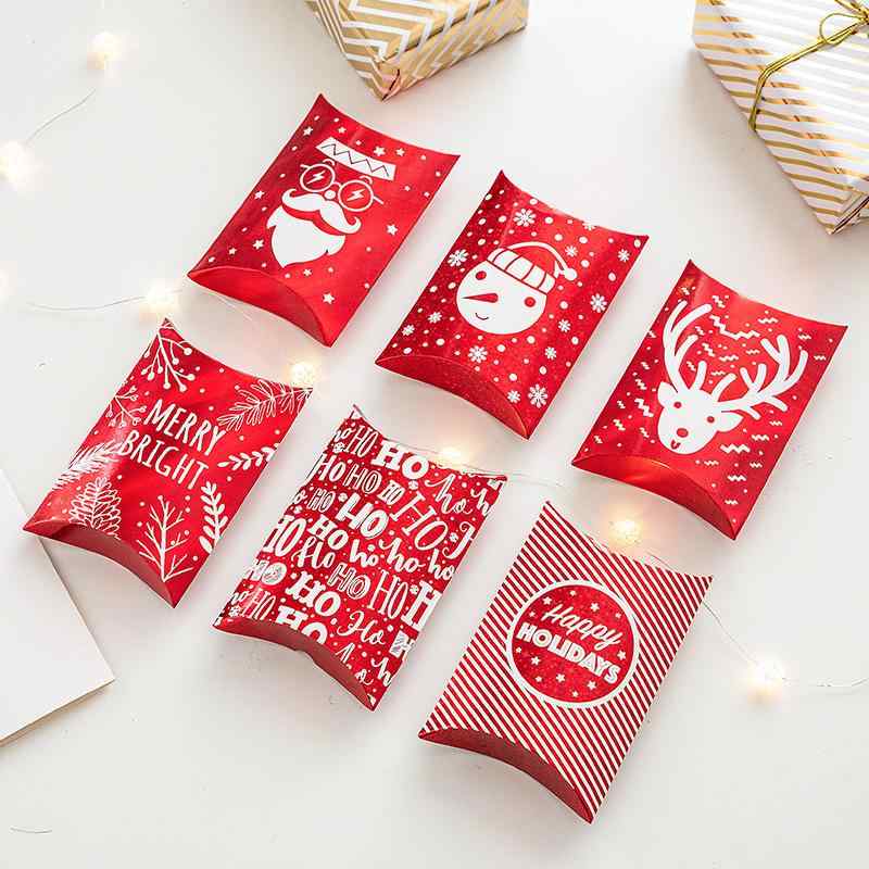 クリスマス ギフトボックス ホログラム 枕型 紙製 レッド キャンディボックス お菓子箱 プレゼント箱 ..