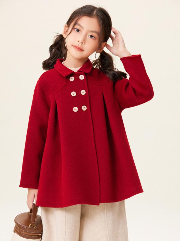 コート 女の子 キッズ ガールズ ウール メルトン アウター ダブルボタン ミドル丈 ロング丈 襟付き テ..