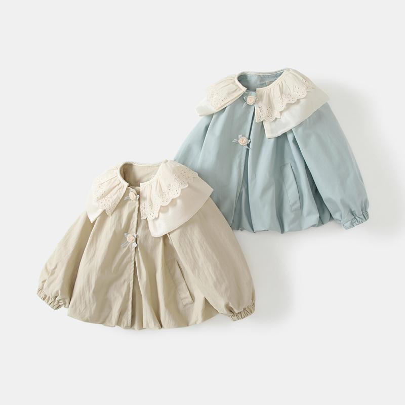 アウター ベビー 女の子 韓国風 ウインドブレーカー コート ジャケット 綿 コットン素材 ラウンドネック フードなし 長袖 シングルボタン 春秋 秋物 普段着 お出かけ おしゃれ かわいい 羽織り(4)
