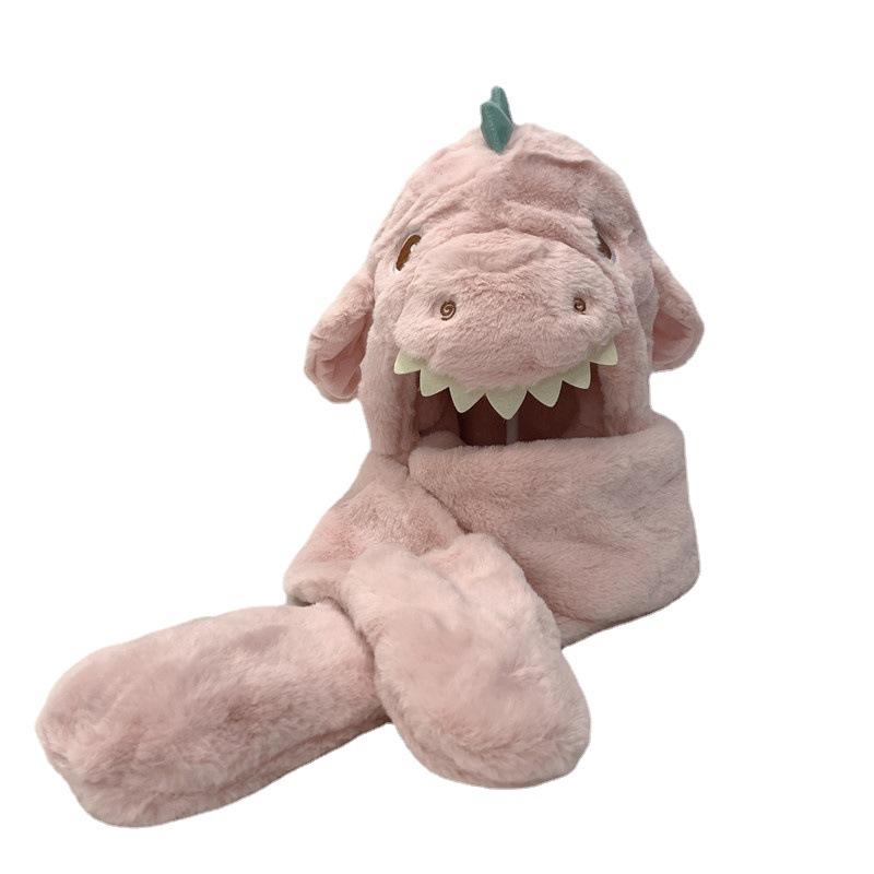 キッズ トルーパーハット 子供用 防寒帽 ふわふわ ボア フリース ネックウォーマー一体型 動く恐竜耳 ..