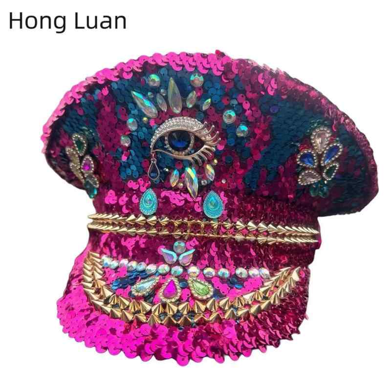 帽子 ユニセックス マリンキャップ 水兵帽 カラフル ラインストーン キラキラ ビジュー スパンコール ..