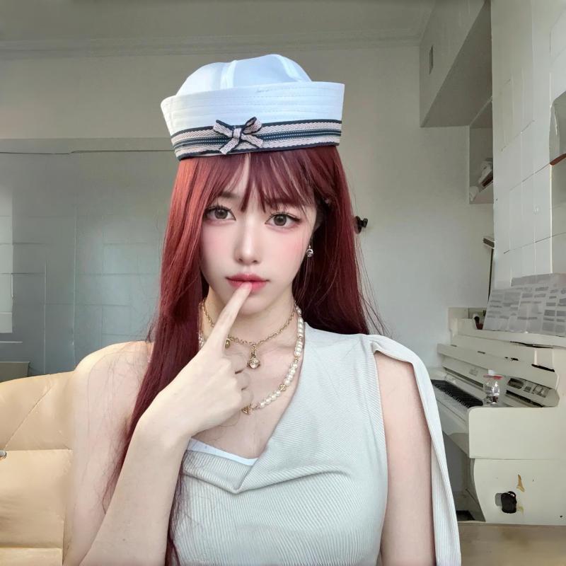 マリンキャップ レディース セーラー帽 JK 学生風 ストライプ柄 ボーダー リボン付き 日よけ UVカット ..