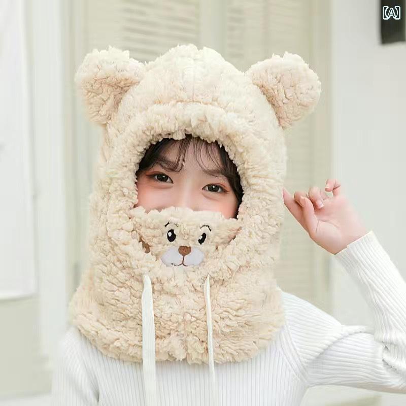 帽子 キッズ ベビー 男の子 女の子 男女兼用 くま耳 防寒 防風 保温 耳当て付き マスク ネックウォーマ..