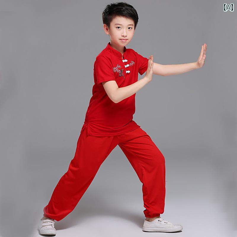 武術服 キッズ 子供 綿混 コットン 太極拳 功夫服 カンフー服 練習着 稽古着 トレーニングウェア 長袖 半袖 小学生 武道着 道場 訓練服